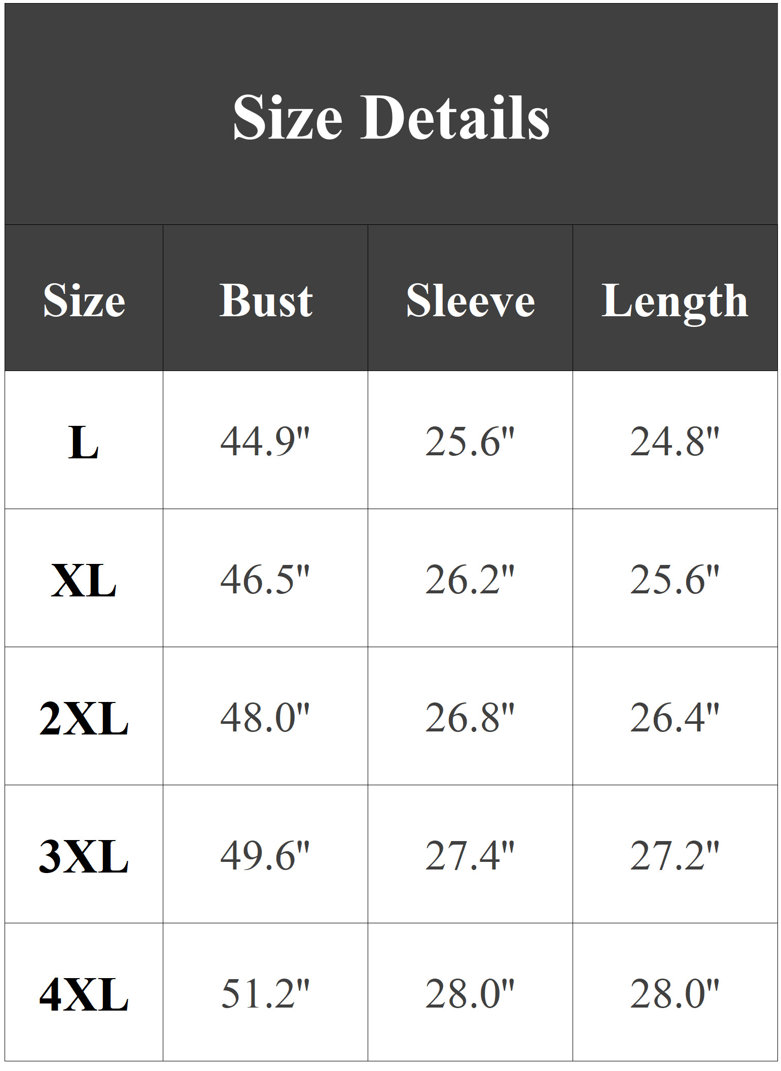 89th And Size Chart